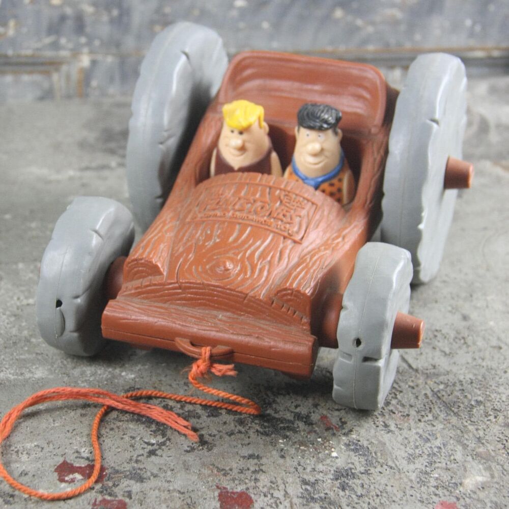 1976 Flintstones Flip Pull Toy Car with Fred and Barney, made by Child Guidance